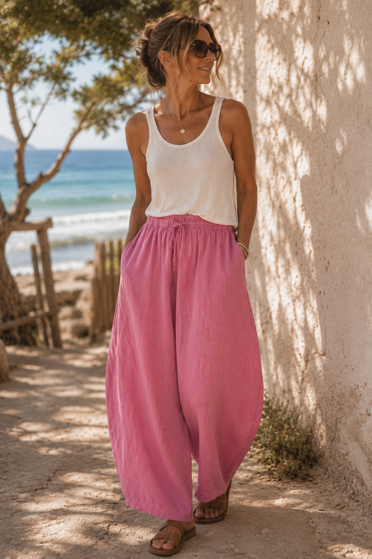 Washed Linen Barrel Trousers