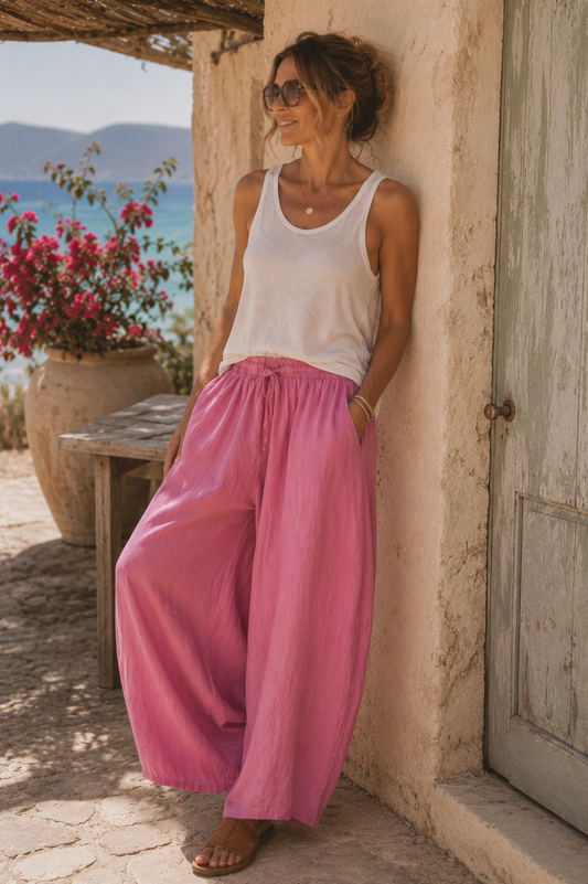 Washed Linen Barrel Trousers